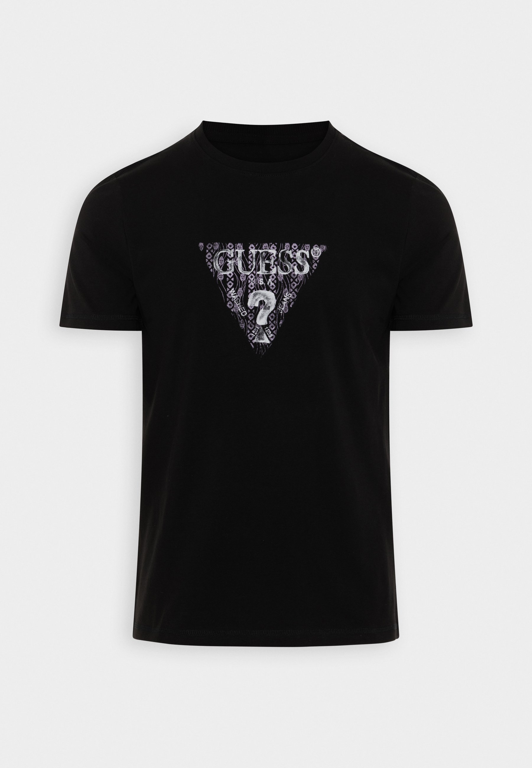 Guess SS CN GEO TRIANGLE - Print T-shirt - jet black/black