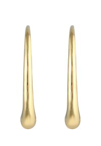 Orecchini in metallo dorato con una forma a goccia allungata e slanciata, dotati di una superficie liscia e riflettente e di un design minimalista.