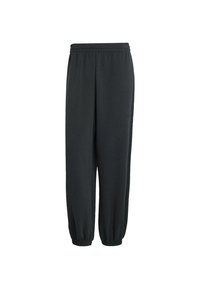 Pantalons de jogging noirs en matériau doux, avec une taille élastique et des poignets fuselés, conçus pour le confort et une coupe décontractée.