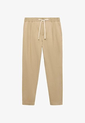Beige Hose im Relaxed-Fit aus leichtem Stoff, mit einem elastischen Bund und Kordelzug sowie schmal zulaufenden Beinen.