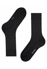 Czarne skarpetki z wzorzystym desenem, ozdobione małymi białymi i złotymi kropkami. Wykonane z miękkiego materiału z prążkowanymi mankietami. Nazwa marki wyeksponowana.
