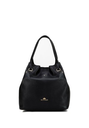 Sac à main en cuir texturé noir avec doubles poignées, accents métalliques dorés et logo Wittchen à l'avant sur fond blanc.