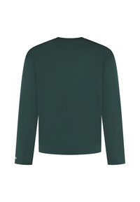 Langsleeve shirt van donkergroen katoenmix. Kenmerkt zich door een ronde hals en rechte zoom. Eenvoudig ontwerp zonder patronen of graphics.