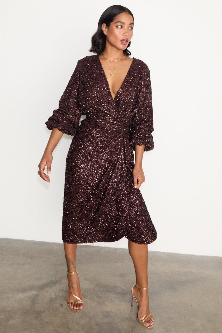 Never Fully Dressed SEQUIN VIENNA DRESS - Cocktail dress / Party dress -  chocolate/brown - Zalando.ie