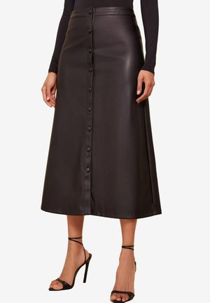 REGULAR FIT - BUTTON THROUGH MIDI  - A-linjekjol - black