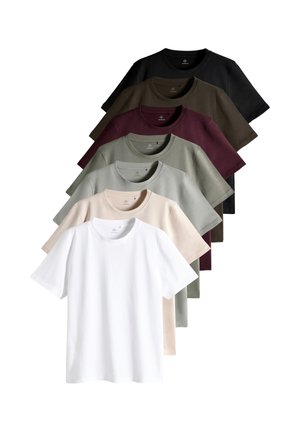 THE SET REGULAR FIT - 7 PACK REGULAR SHORT SLEEVE - T-shirt - bas - black burgundy dark khaki light green