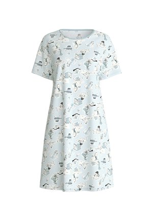 Kurzes Nachthemd aus hellblauem Stoff mit einem Muster von Tieren und Gegenständen, in lässiger Passform und mit rundem Ausschnitt.