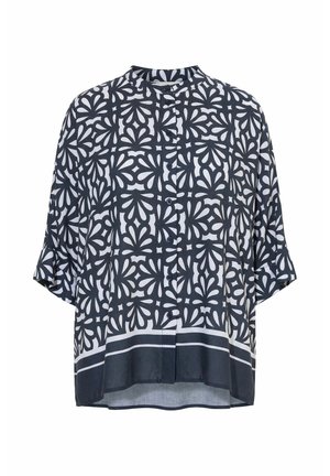 Ulla Popken, FLORAL TILE PRINT OVERSIZED BUTTON-DOWN BLOUSE - Blusa - marine