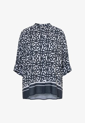 Ulla Popken, FLORAL TILE PRINT OVERSIZED BUTTON-DOWN BLOUSE - Blusa - marine