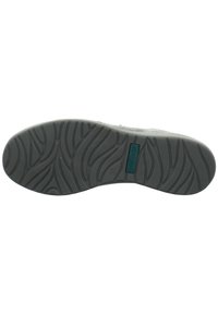 Gray rubber shoe sole with a wave texture. Features a small blue-green rectangular label with "Josef Seibel" and size "37" embossed on it.