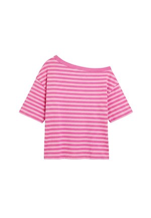 PULL&BEAR, ASYMMETRIC SHORT SLEEVE - T-SHIRT - T-shirt imprimé - pink