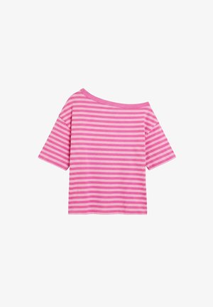 PULL&BEAR, ASYMMETRIC SHORT SLEEVE - T-SHIRT - T-shirt imprimé - pink