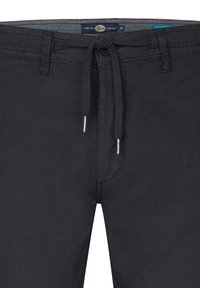 Schwarze Baumwollmischungshosen mit einem Kordelzugbund, frontalen Taschen und einer glatten Textur, geeignet für den Freizeitbereich.