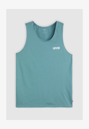 Top de tanque turquesa feito de algodão macio, com decote redondo e o logótipo "LEVI'S" em branco no lado esquerdo da frente. Barra inferior uniforme.