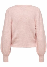 Rosa korttröja med mjukt, texturerat material, ribbade muddar och rund halsringning. Baksidan är slät utan utsmyckningar.