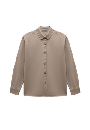 LONG SLEEVE SHACKET, - Skjorta - beige