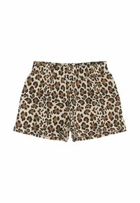 Shorts con stampa leopardata realizzati in tessuto leggero. Caratterizzati da una cintura elastica, tasche laterali e una vestibilità comoda. Palette di colori che include beige, marrone e nero.