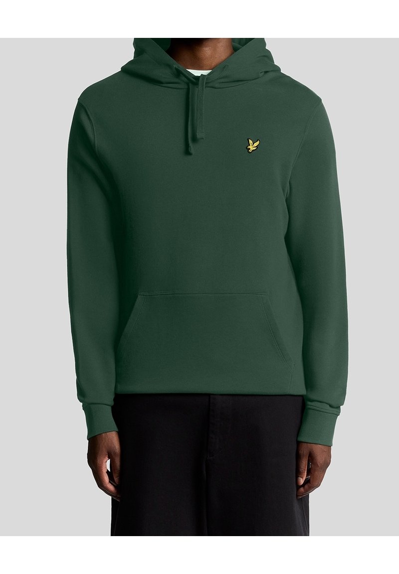 Felpa verde realizzata in tessuto morbido, con tasca frontale, cappuccio con cordini e un piccolo logo ricamato sul petto.