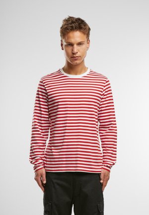 Langsleeve shirt in rood en witte horizontale strepen, gemaakt van zachte katoen, met een ronde hals en aansluitende mouwen.