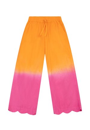 Wijde broek met elastische tailleband en aantrekkoord, met een verloop van oranje naar roze en een zoom met geschulpte randen.