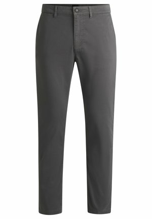 Grijze katoenen broek met een rechte pasvorm, voorzien van een ritssluiting, knoopsluiting en zijzakken. Glad textuur en geen zichtbare patronen.