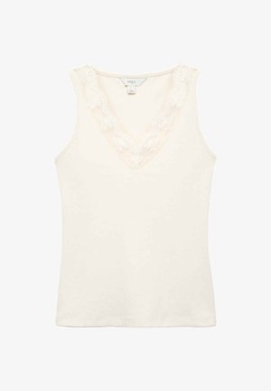 Marks & Spencer, RIBBED LACE TRIM VEST. - Top - cream