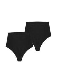 Mutandine nere a vita alta in tessuto morbido, con design senza cuciture e texture liscia, vendute in confezione da due.