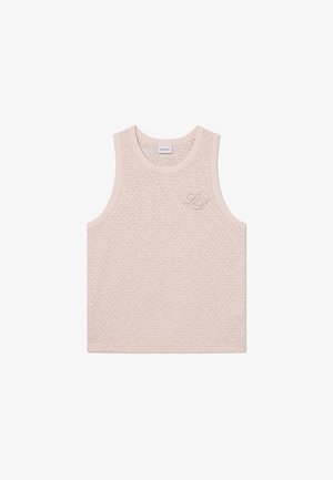 Lyserød ærmeløs tanktop med et tekstureret strikdesign og broderet "LD" logo foran. Blødt, behageligt stof.