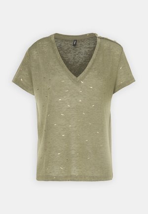 ONLY ONLSTEPHI V NECK - Tricou cu imprimeu - kalamata/frosted almond