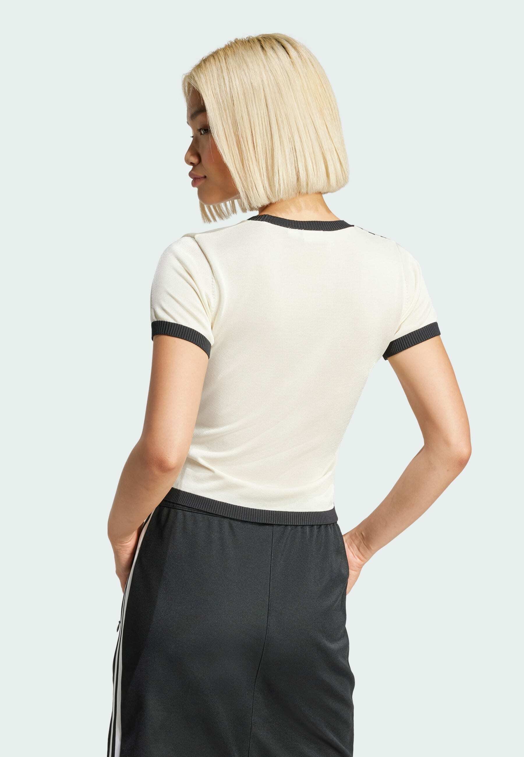 ★ adidas★ V-neck short sleeve tee cream white black KF031 adidas Originals V-neck Tee Women's Lifestyle Top Casual T