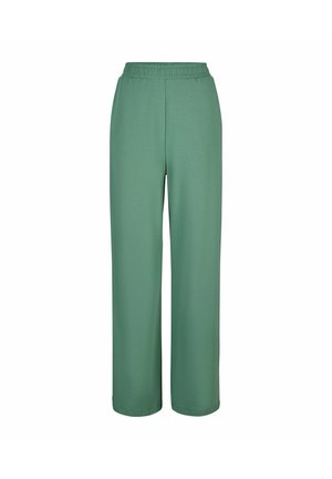 Pantalon vert droit à coupe ample avec taille élastique, en tissu léger, présenté sur un fond blanc uni.