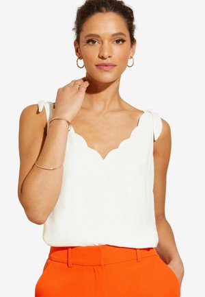 V NECK SCALLOP DETAIL TIE SHOULDER - REGULAR FIT - Bluse - ivory white