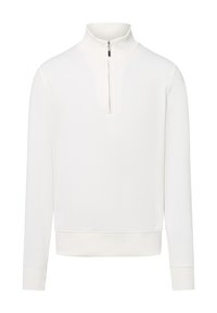 Biała bluza z półsuchem, z elastycznymi mankietami i dołem. Wykonana z miękkiego materiału o gładkiej fakturze. Prosty design.