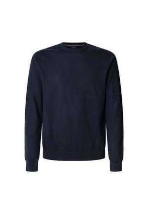 Sweatshirt bleu marine à col rond en tissu doux, avec des manches longues et des poignets et un ourlet côtelés pour un ajustement confortable. Sans motifs ni graphiques.