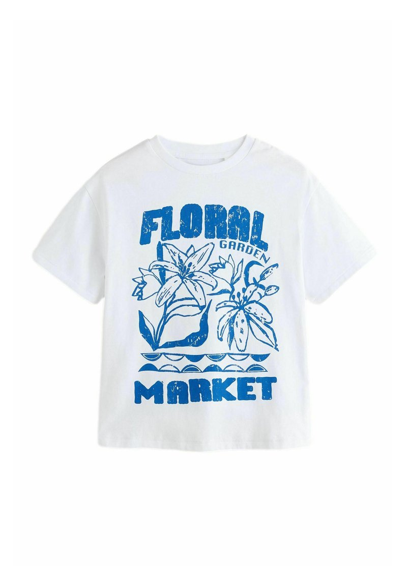 Next REGULAR FIT - GRAPHIC - T-shirt print - white blue floral garden