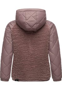 Patsikattega kapuutsiga jakk, mille tagumine osa on pehme ja tekstuurine, heledas mauve värvitoonis. Omab elastseid randmeid ja sirget allserva. Vastupidav materjal.