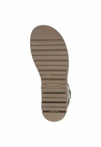 Semelle de chaussure beige clair avec des rainures horizontales et verticales pour une meilleure adhérence. Présente un logo de marque "CAPRICE" et la mention de taille "37."