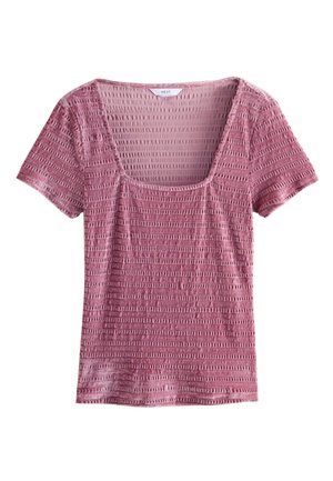 REGULAR FIT - SHORT SLEEVE SQAURE NECK SHIRRED - Tricou cu imprimeu - pink