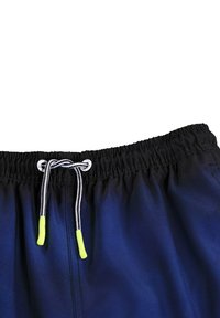 Bañador azul marino con cintura elástica, que incluye un cordón con puntas amarillas y una textura suave y ligera.