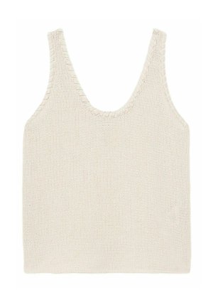 Kreemi värvi kudumisest valmistatud tank top, millel on ümar kaelus, tekstuuriga muster ja ribitud äärised.