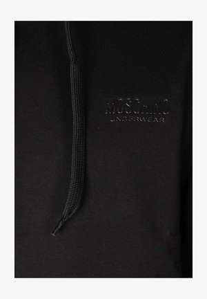 Felpa nera con zip realizzata in cotone con una finitura testurizzata, dotata di cappuccio con coulisse e logo in rilievo "MOSCHINO UNDERWEAR" sulla parte anteriore.
