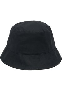 Sort bomuldsbasker med en blød tekstur, rund top og bred skygge. Har et syet bånd rundt bunden for at bevare formen.