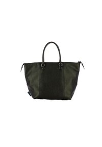 Borsa a tracolla nera in pelle con finitura texturizzata. Presenta due manici robusti e una chiusura con zip, offrendo ampio spazio di stivaggio.