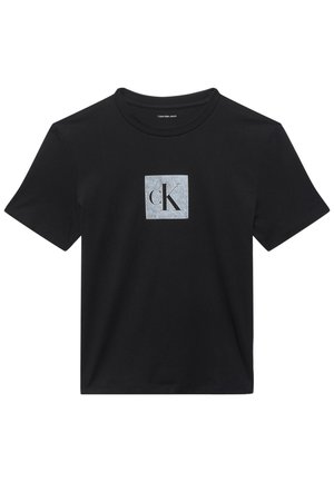 Black short-sleeve T-shirt with a gray square logo in the center showing lowercase "c" and uppercase "K" letters.