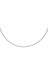 Zilveren ketting met een platte, geweven ontwerp. Glad oppervlak en gelijkmatige schakels, met een gepolijste afwerking over de gehele lengte.