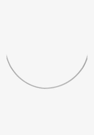 Zilveren ketting met een platte, geweven ontwerp. Glad oppervlak en gelijkmatige schakels, met een gepolijste afwerking over de gehele lengte.