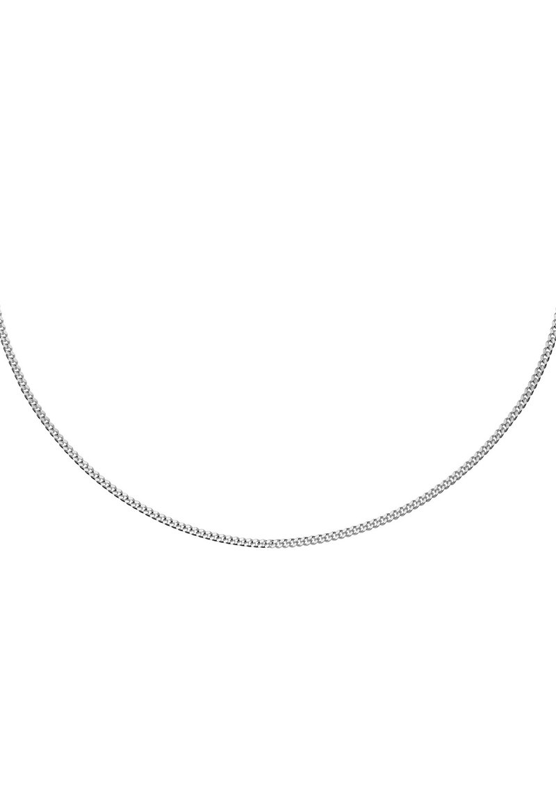 Zilveren ketting met een platte, geweven ontwerp. Glad oppervlak en gelijkmatige schakels, met een gepolijste afwerking over de gehele lengte.