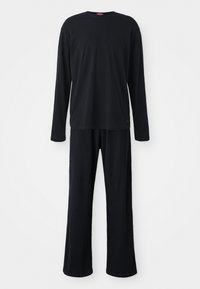 Chemise à manches longues noire et pantalon assorti en tissu doux et léger. L'ensemble présente un col ras du cou et une coupe ample pour plus de confort.