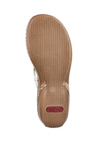 Semelle en caoutchouc marron avec un motif texturé, taille marquée 37, arborant le logo "rieker" en rouge. Détails minimaux près de la zone du talon.