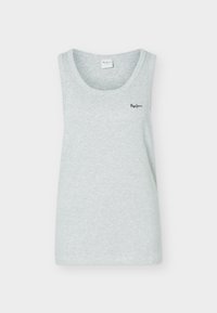 Ανοιχτό γκρι αμάνικη μπλούζα με στρογγυλή λαιμόκοψη και μικρό μαύρο λογότυπο "Pepe Jeans" στο αριστερό στήθος.